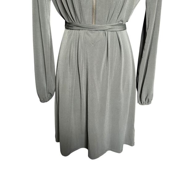 Michael Kors NWT Olive Green Belted Logo Zip Dress Jersey Knit Gold Zip Size M - Picture 4 of 11